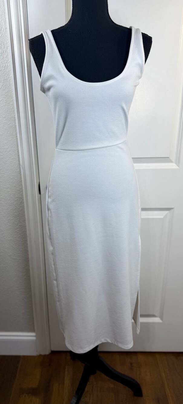 Leith White Sleeveless Square Neck Midi Dress with Side Slit